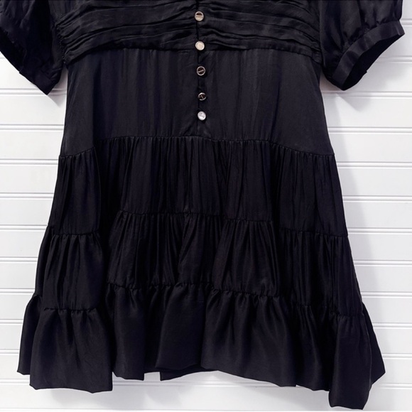 Sandro Mylene Gathered V-Neck Button-Front Mini Dress In Black NWT Size 40 FR - Picture 13 of 16